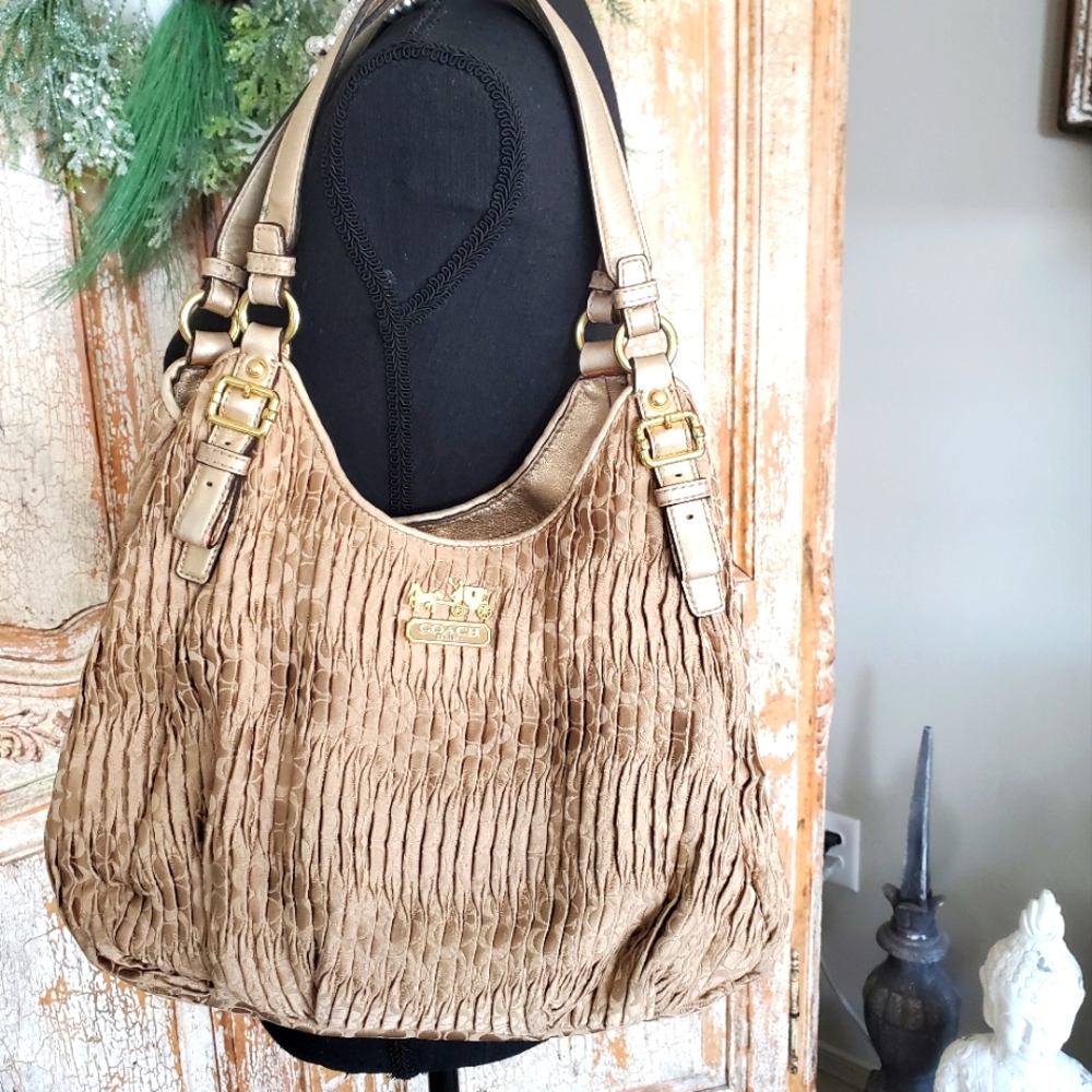 Coach Taupe Textured Hobo Bag with Gold Hardware